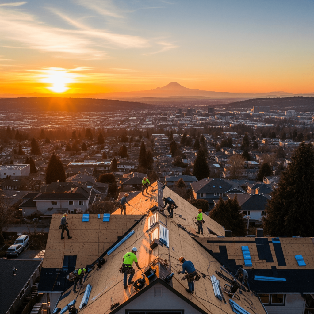 Roof cleaning service in Gig Harbor removing moss and debris