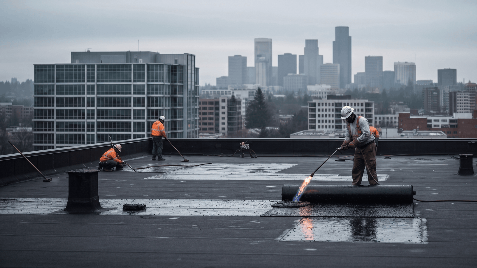 Commercial roofing Gig Harbor WA — licensed contractor on flat roof